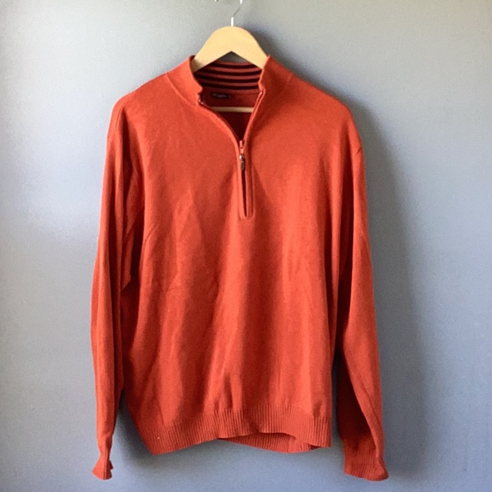 Men’s J. McLaughlin Tate Sweater 1/4 Zip Orange Cotton Size Large
